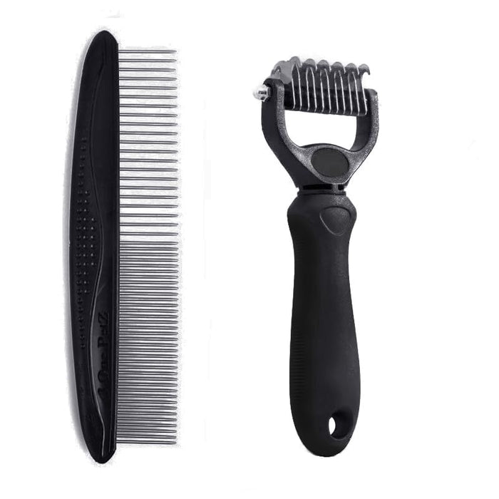 Pet Dematting Comb & Rake Set — 2-in-1 Detangling Tool for Dogs & Cats