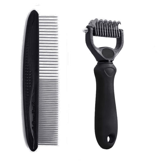 Pet Dematting Comb & Rake Set — 2-in-1 Detangling Tool for Dogs & Cats